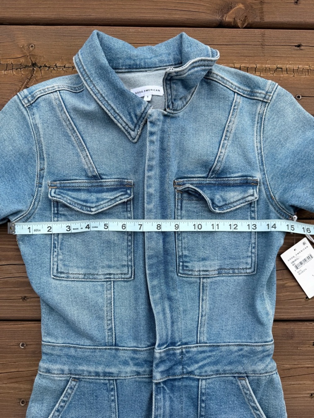 GOOD AMERICAN Light Wash Denim Jumpsuit - Short Sleeve - Picture 11 of 12